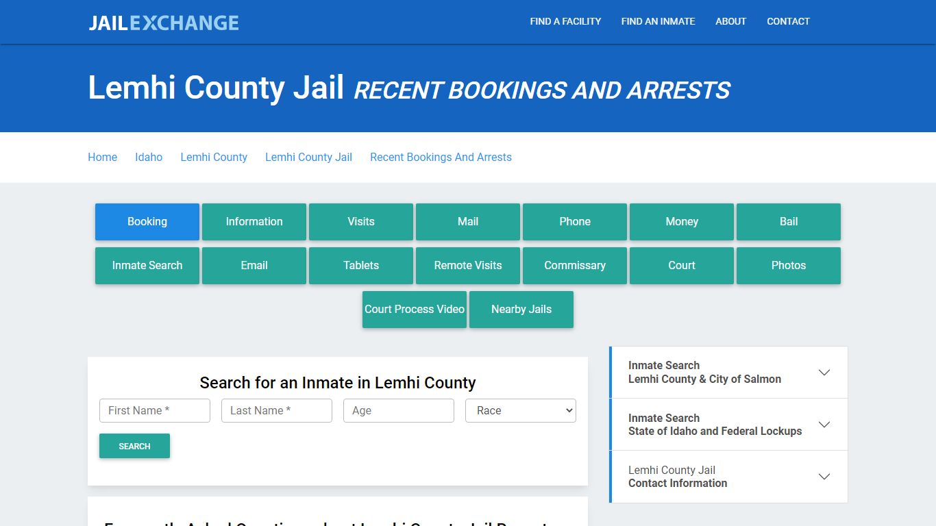 Lemhi County Jail Recent Bookings And Arrests - Jail Exchange