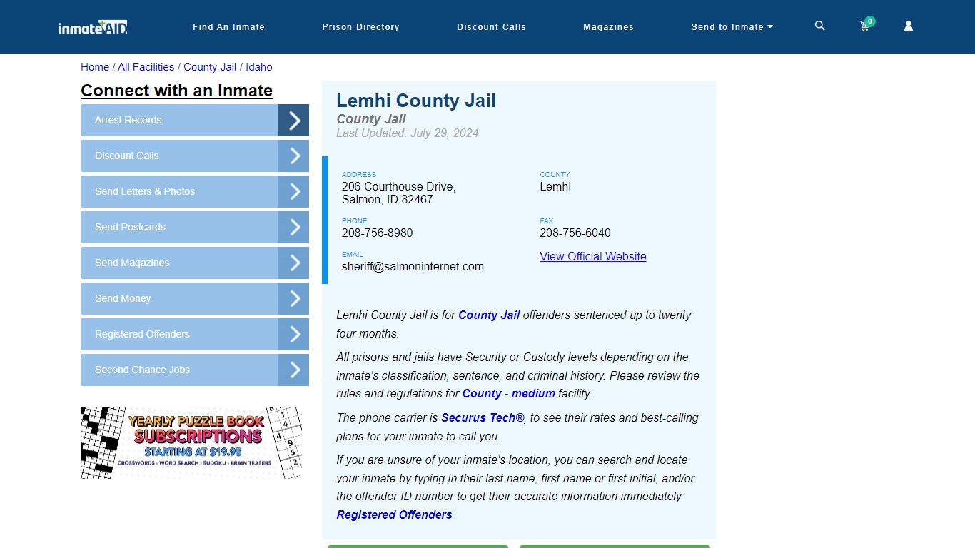 Lemhi County Jail - Inmate Locator