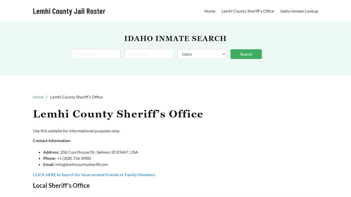 Lemhi County Sheriff Office, ID, Arrest Warrants Search